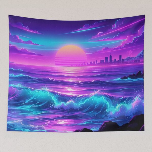 Item preview, Neon Wave Sunset Ocean Cityscape designed and sold by Owcomm.