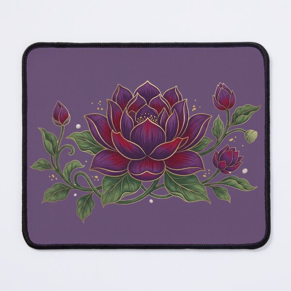 Item preview, Sacred Purple Lotus Flower Gold Filigree Oriental Dark Botanical Art designed and sold by BreezifyDesignStudio.