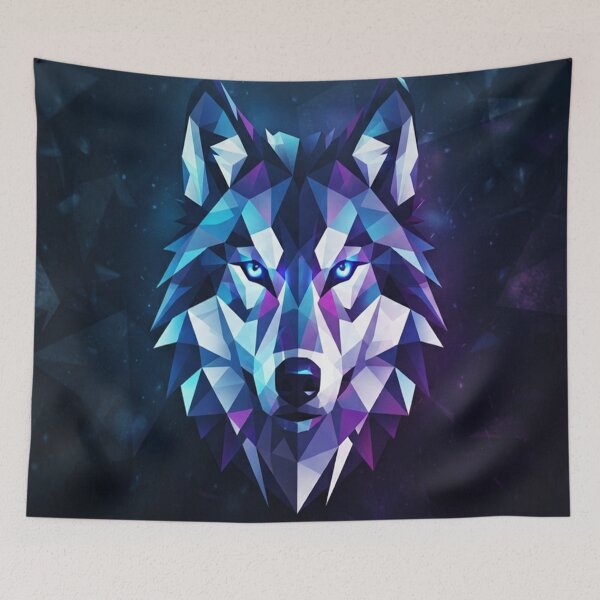 Item preview, Geometric Glowing Wolf Face Portrait Illustration designed and sold by Owcomm.