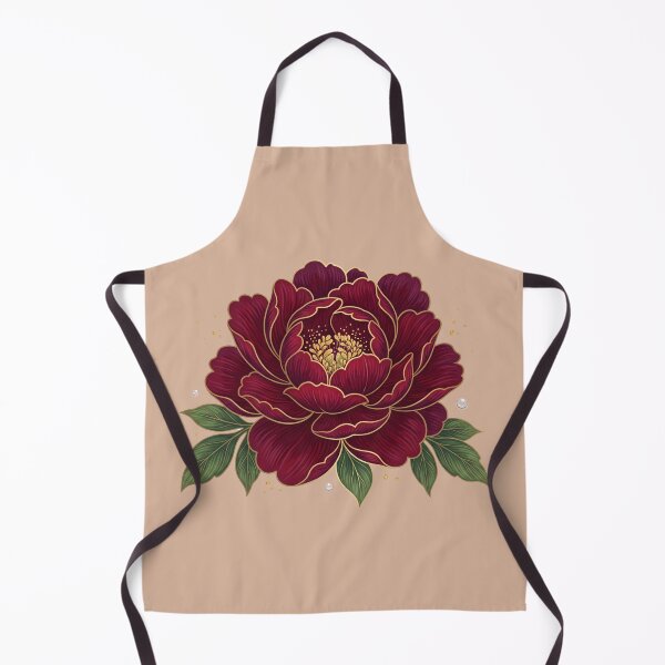 Item preview, Royal Crimson Red Peony Gold Outline Oriental Vintage Floral Art designed and sold by BreezifyDesignStudio.