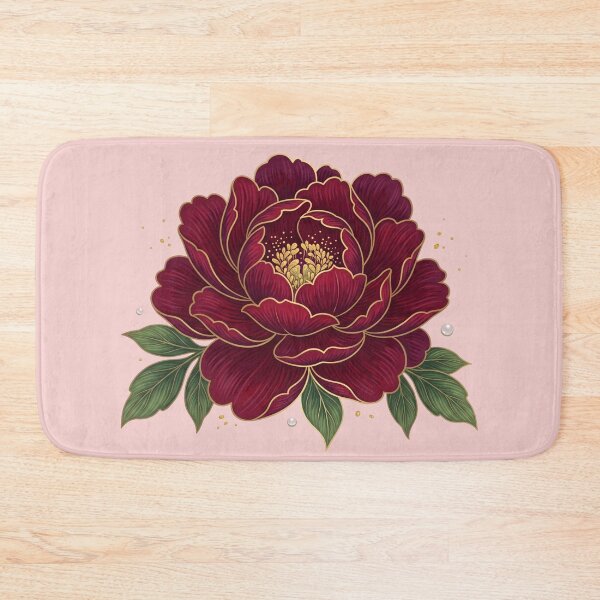 Item preview, Royal Crimson Red Peony Gold Outline Oriental Vintage Floral Art designed and sold by BreezifyDesignStudio.