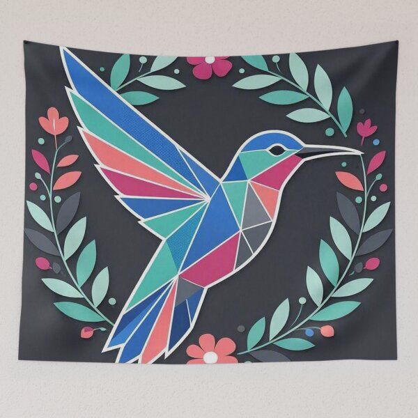 Item preview, Colorful Geometric Hummingbird With Floral Wreath designed and sold by Owcomm.