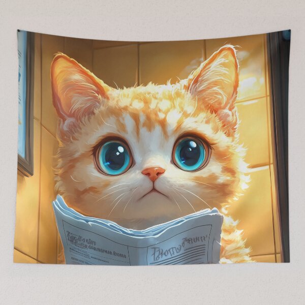Artikelvorschau, Devon Rex Katze, Zeitungsleserin im Badezimmer, Kawaii, blaue Augen entworfen und verkauft von mildaclairmo.