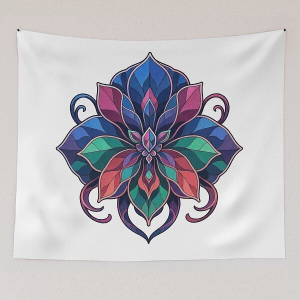 Item preview, Vibrant Stained Glass Floral Mandala Art designed and sold by Owcomm.