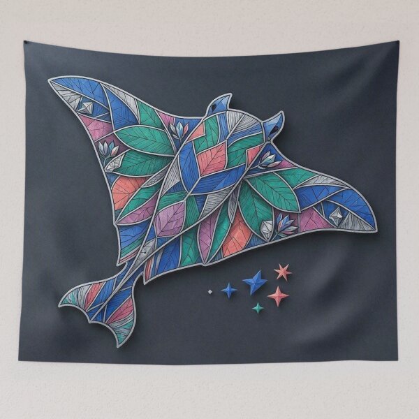 Item preview, Stained Glass Manta Ray Ocean Dream designed and sold by Owcomm.