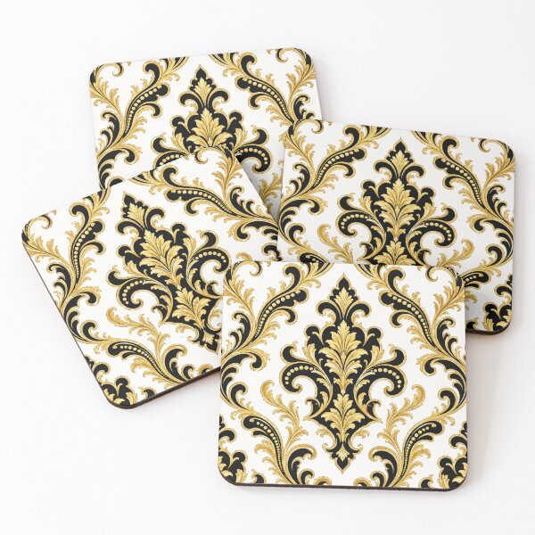Item preview, White, Black & Gold Baroque-Damask designed and sold by DesignsByPrnces.