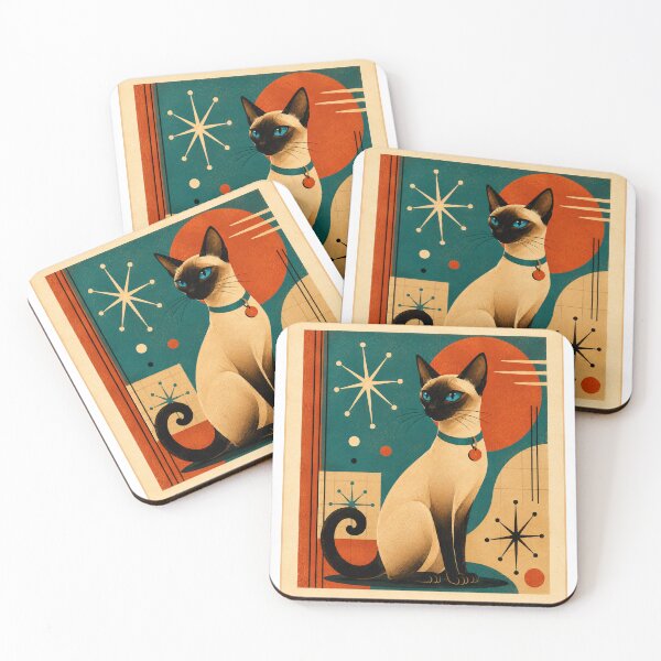 Item preview, Mid Century Modern Atomic Siamese Cat Retro Graphic designed and sold by Retroteez.