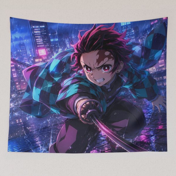 Item preview, Tanjiro Kamado Demon Slayer Neon Rain Sprint designed and sold by BrianRayan.