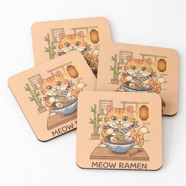 Item preview, Cute Cat Eating Ramen Kawaii Japanese Noodles designed and sold by ASN STUDIO.