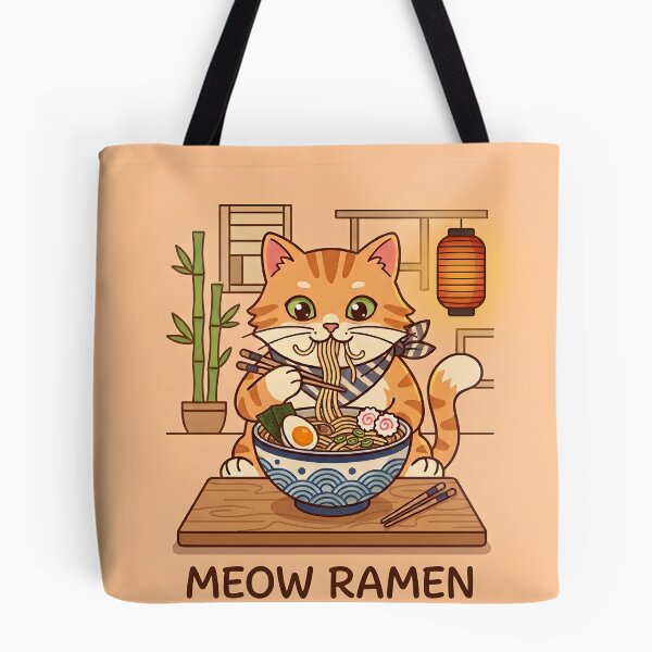 Aperçu de l'œuvre Chat mignon mangeant des ramen, nouilles japonaises kawaii créée et vendue par ASN STUDIO.