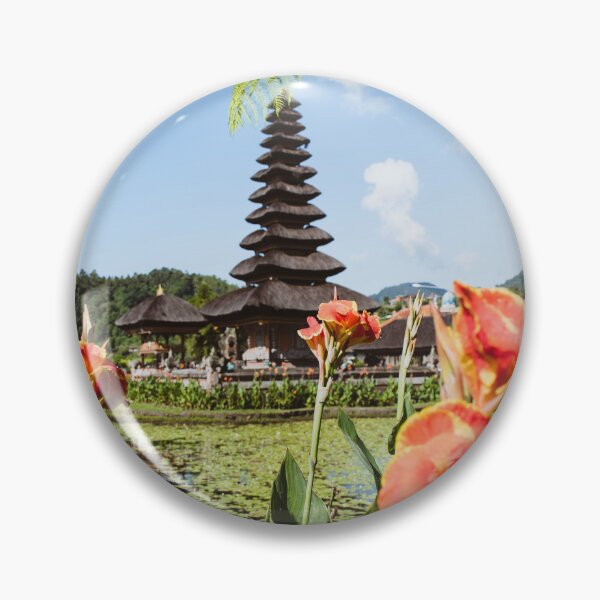 Item preview, Bali Floating Temple with Tropical Flowers Art designed and sold by AuraInkSC.