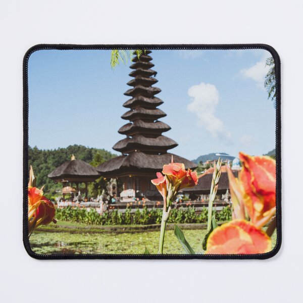 Item preview, Bali Floating Temple with Tropical Flowers Art designed and sold by AuraInkSC.