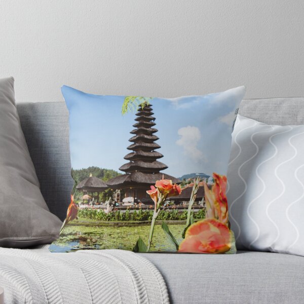 Item preview, Bali Floating Temple with Tropical Flowers Art designed and sold by AuraInkSC.