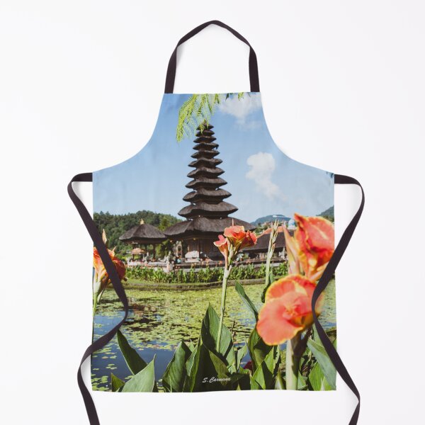 Item preview, Bali Floating Temple with Tropical Flowers Art designed and sold by AuraInkSC.