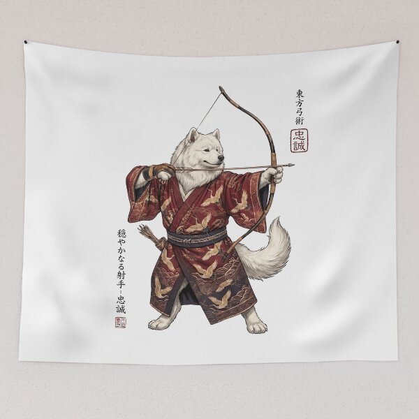 Item preview, Anime Samoyed Warrior Kyudo Japanese Art Dog Lover designed and sold by dian-rody-crest.