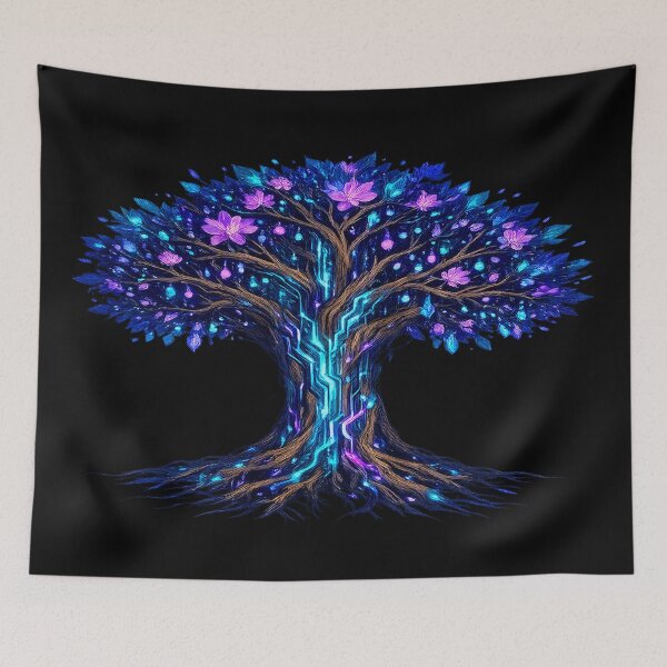 Item preview, Cybernetic Tree of Life – Bioluminescent Futuristic Nature designed and sold by TroviTutto.