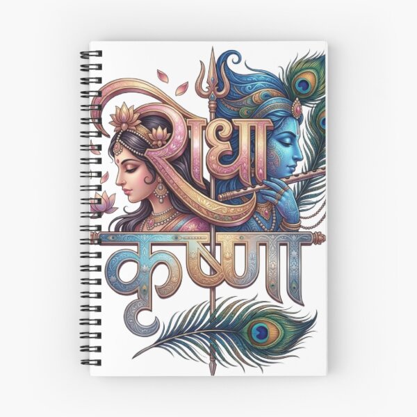 Item preview, Radha Krishna Divine Love - Ornate Hindi Calligraphy & Portrait Art designed and sold by Sticker Art Shop.