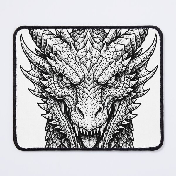 Item preview, Fierce Dragon Head | Asian Mythical Dragon Blackwork designed and sold by DragonSerpent Ink.
