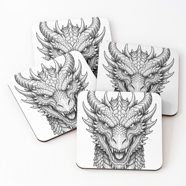 Item preview, Fierce Dragon Head | Asian Mythical Dragon Blackwork designed and sold by DragonSerpent Ink.