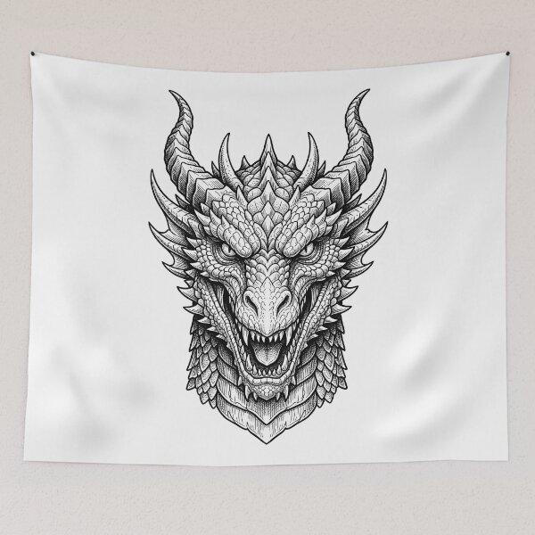 Item preview, Fierce Dragon Head | Asian Mythical Dragon Blackwork designed and sold by DragonSerpent Ink.