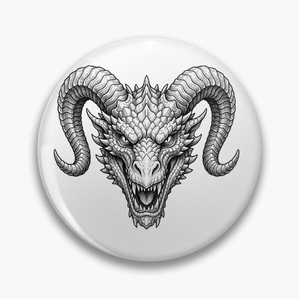 Item preview, Horned Dragon Head | Fierce Asian Dragon Blackwork designed and sold by DragonSerpent Ink.