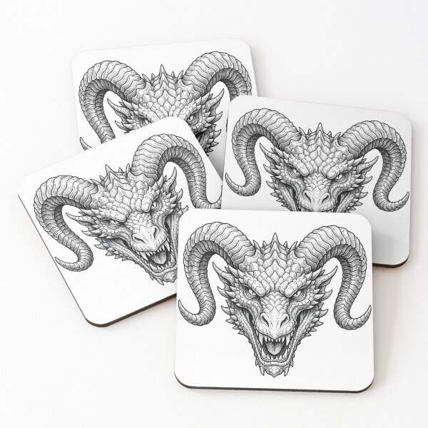 Item preview, Horned Dragon Head | Fierce Asian Dragon Blackwork designed and sold by DragonSerpent Ink.