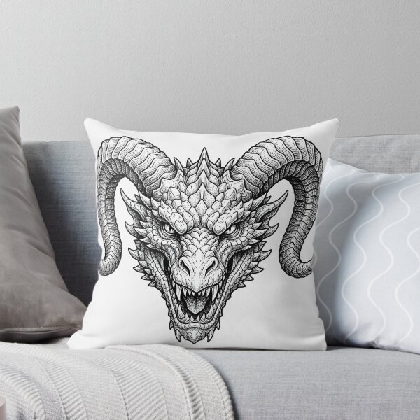 Item preview, Horned Dragon Head | Fierce Asian Dragon Blackwork designed and sold by DragonSerpent Ink.
