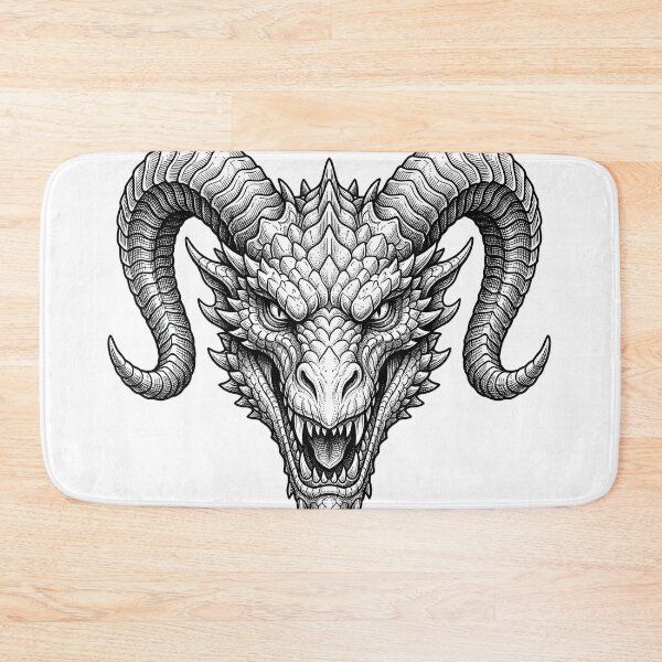 Item preview, Horned Dragon Head | Fierce Asian Dragon Blackwork designed and sold by DragonSerpent Ink.