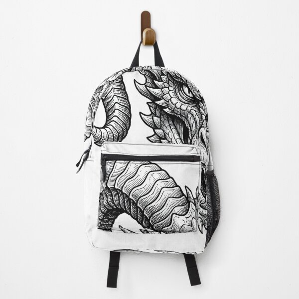 Item preview, Horned Dragon Head | Fierce Asian Dragon Blackwork designed and sold by DragonSerpent Ink.
