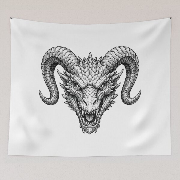 Item preview, Horned Dragon Head | Fierce Asian Dragon Blackwork designed and sold by DragonSerpent Ink.