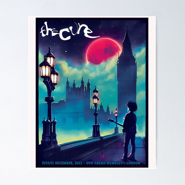 Item preview, Guitarist Standing On Bridge Facing Clock Tower At Night Poster designed and sold by Ava Paul.