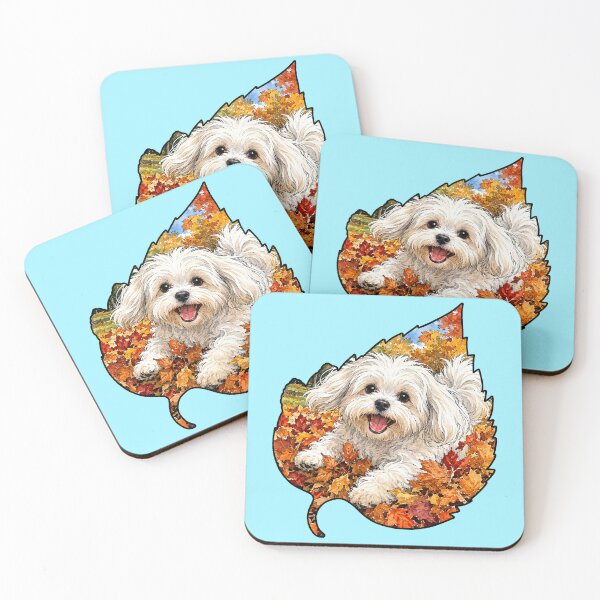 Item preview, Fall Maltese Playing In Autumn Leaves designed and sold by Lion and Lamb Design.