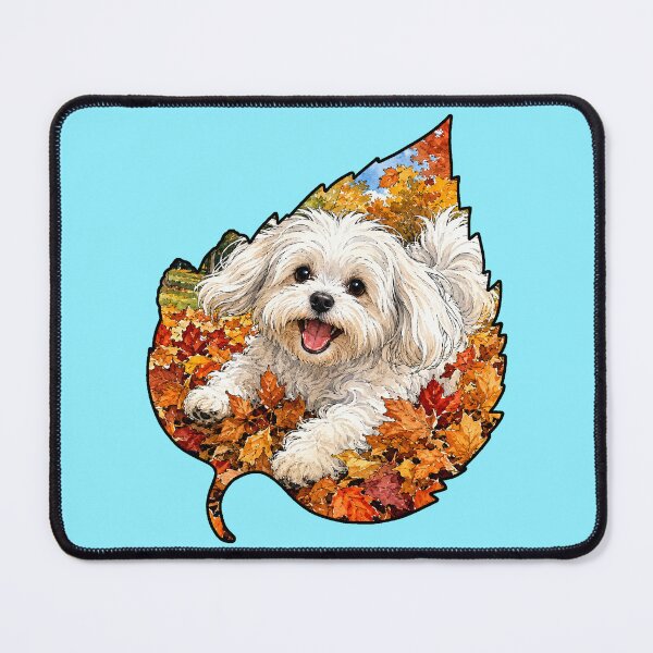 Item preview, Fall Maltese Playing In Autumn Leaves designed and sold by Lion and Lamb Design.