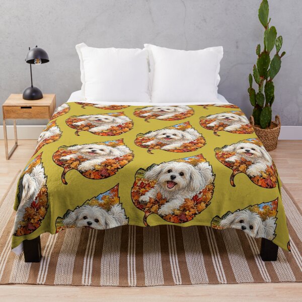 Item preview, Fall Maltese Playing In Autumn Leaves designed and sold by Lion and Lamb Design.
