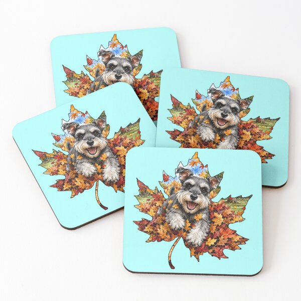 Item preview, Fall Miniature Schnauzer Playing In Autumn Leaves designed and sold by Lion and Lamb Design.