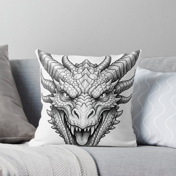 Item preview, Fierce Multi-Horn Dragon Head | Asian Dragon Blackwork designed and sold by DragonSerpent Ink.