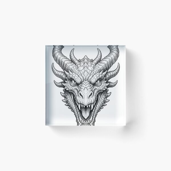 Item preview, Fierce Multi-Horn Dragon Head | Asian Dragon Blackwork designed and sold by DragonSerpent Ink.