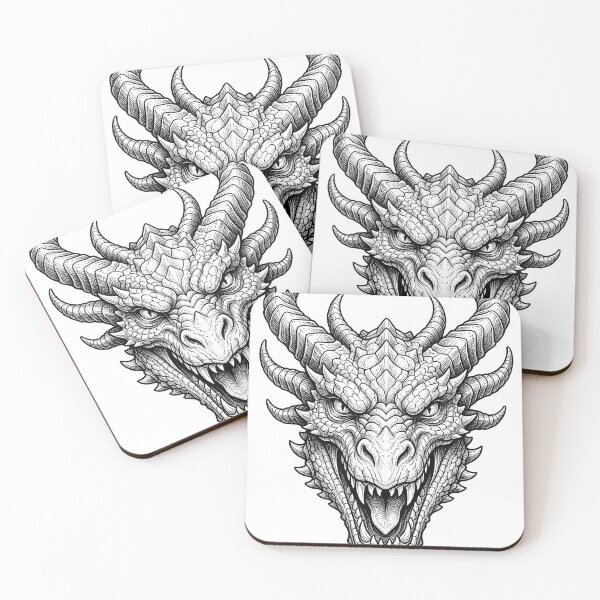 Item preview, Fierce Multi-Horn Dragon Head | Asian Dragon Blackwork designed and sold by DragonSerpent Ink.