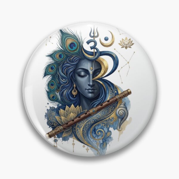 Item preview, Lord Krishna Divine Om Art - Spiritual Flute & Peacock Feather Watercolor designed and sold by Sticker Art Shop.
