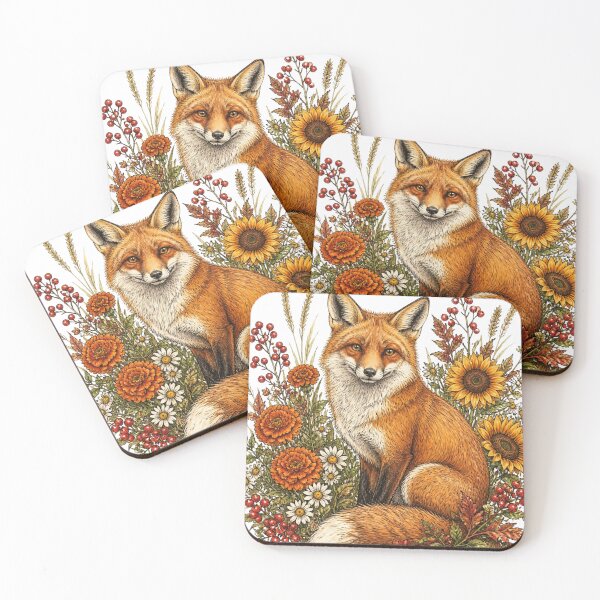 Item preview, Red Fox Autumn Wildflower Botanical Design designed and sold by VaneDesings.