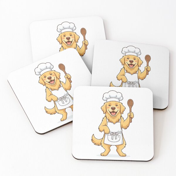 Item preview, Golden Retriever Chef Cooking with Wooden Spoon Vector Illustration designed and sold by PictoVibe.