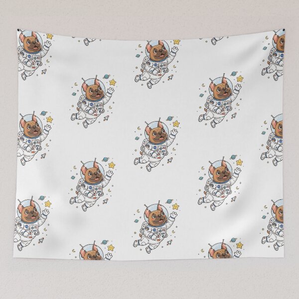 Item preview, French Bulldog Astronaut Floating in Space Suit Cartoon Art designed and sold by PictoVibe.
