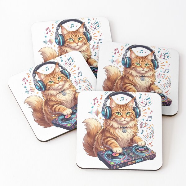 Item preview, Maine Coon Cat DJ with Headphones and Turntable Music Design designed and sold by PictoVibe.