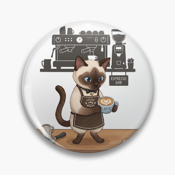 Item preview, Siamese Cat Barista with Latte Art and Espresso Machine Illustration designed and sold by PictoVibe.