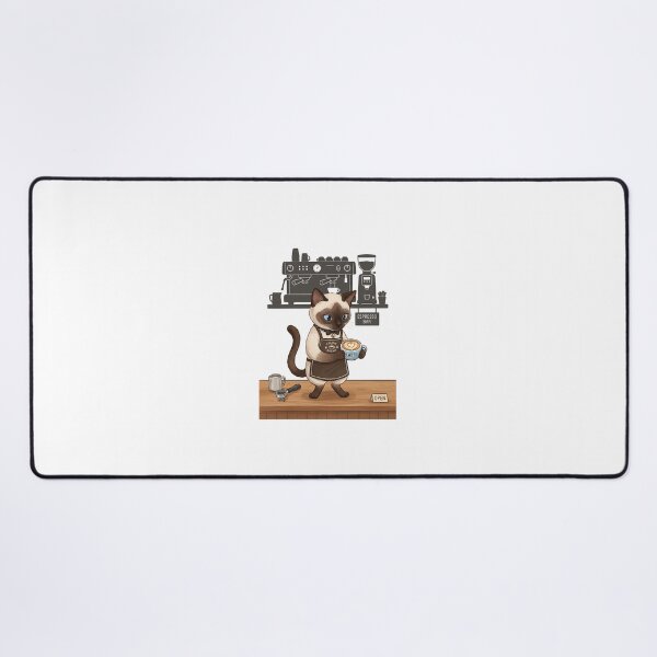 Item preview, Siamese Cat Barista with Latte Art and Espresso Machine Illustration designed and sold by PictoVibe.