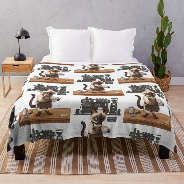 Item preview, Siamese Cat Barista with Latte Art and Espresso Machine Illustration designed and sold by PictoVibe.