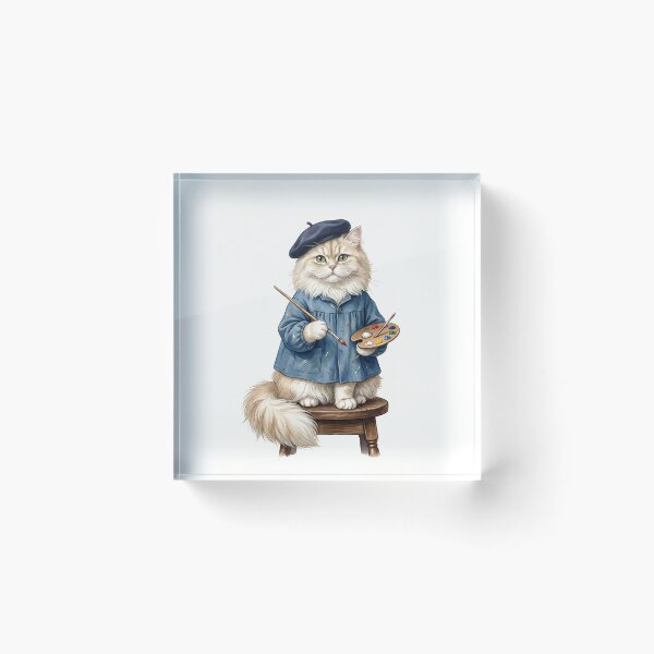 Item preview, Persian Cat Painter with Beret and Paintbrush Vintage Illustration designed and sold by PictoVibe.