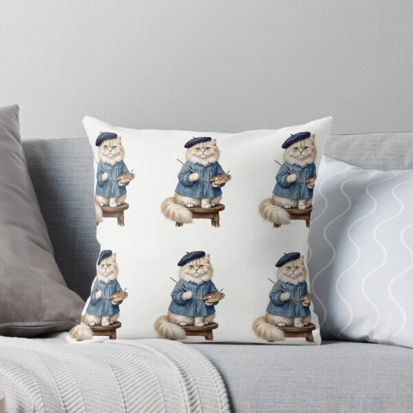 Item preview, Persian Cat Painter with Beret and Paintbrush Vintage Illustration designed and sold by PictoVibe.