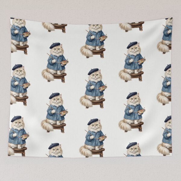 Item preview, Persian Cat Painter with Beret and Paintbrush Vintage Illustration designed and sold by PictoVibe.