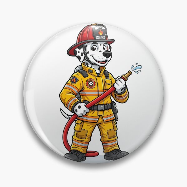 Item preview, Dalmatian Firefighter in Yellow Gear with Red Helmet Cartoon designed and sold by PictoVibe.